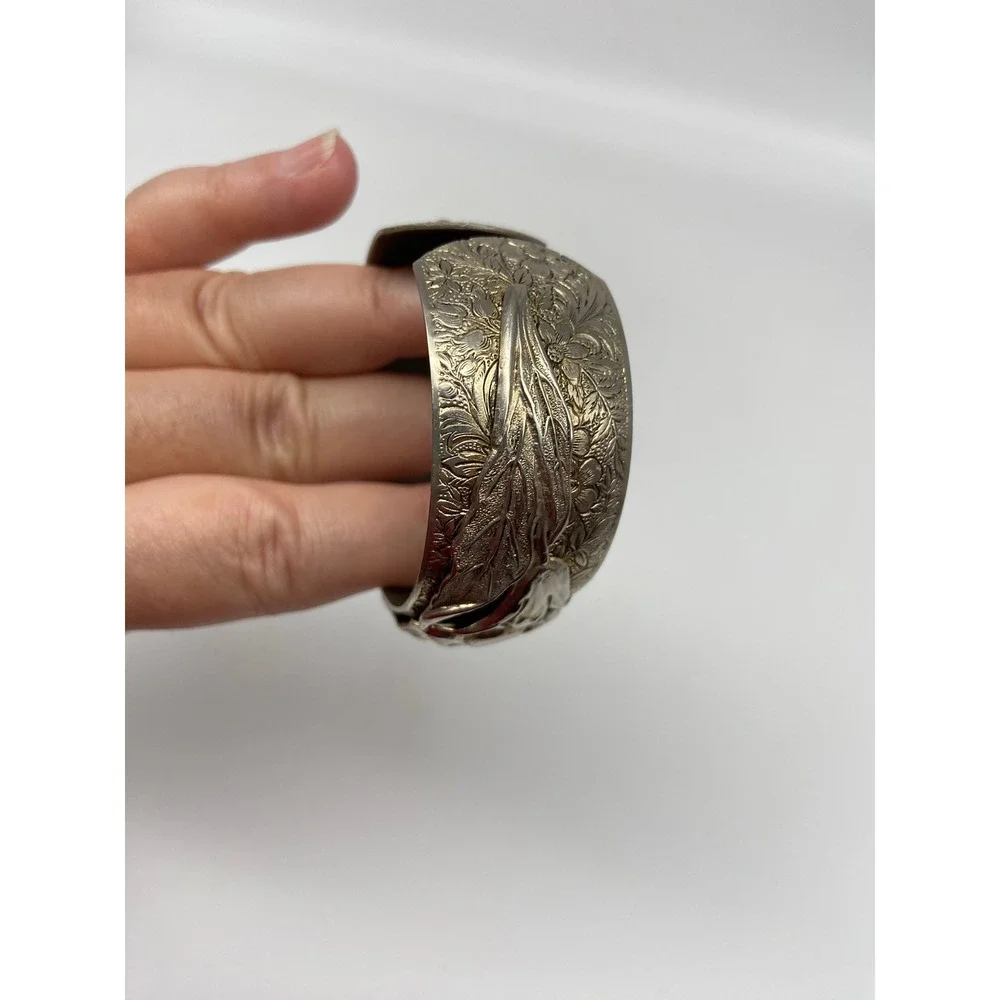 Set of 3 Vintage Boho Cuff Bracelets‎ Ornate Floral Leaf Gold Tone Silver Tone
